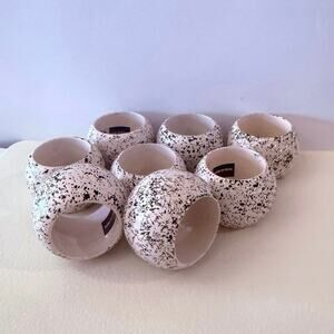 Simplex Napkin Rings Round White Black Paint Splatter Set of 8 Holders